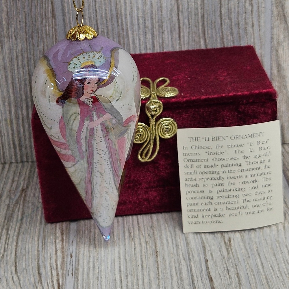 Pier 1 Li Bien 2004 Angel Christmas Ornament Hand Painted Glass Teardrop Boxed